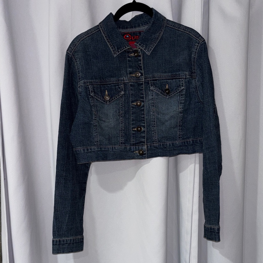 Star Denim Jacket with Red Accents VTG Rare Find ‎ Statement piece